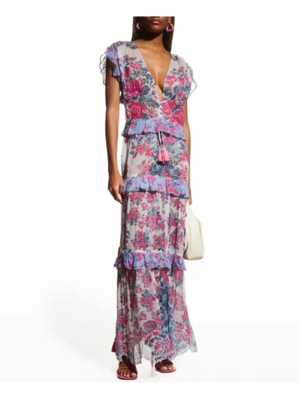 NWT Hemant and Nandita Tiered Maxi Ruffle Chiffon Maxi Dress